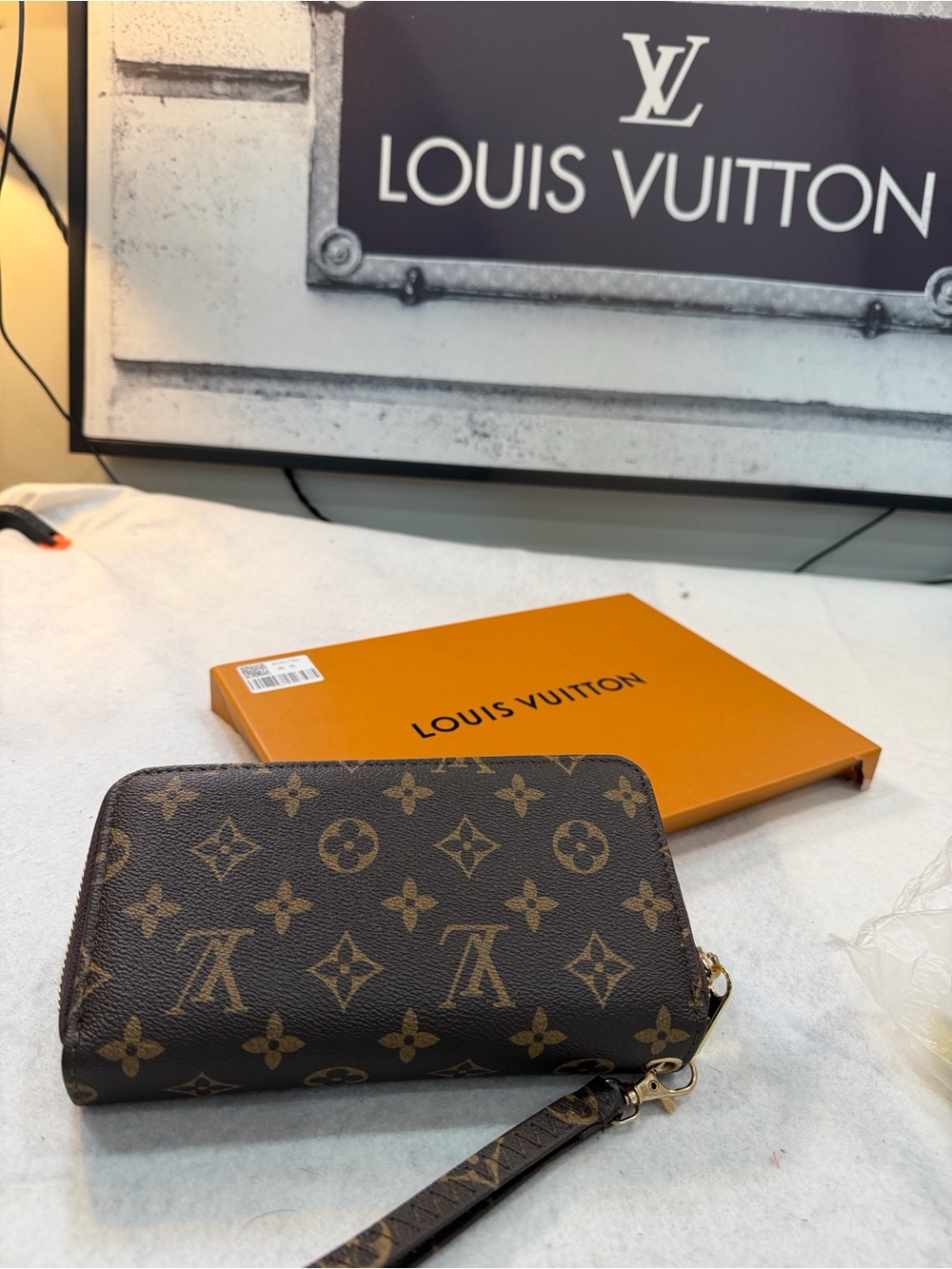 Brown Monogram Zip Wallet with Wristlet